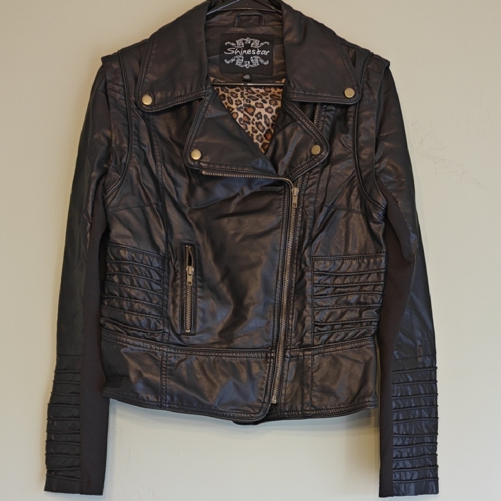 Shinestar Black Faux Leather Bomber Jacket